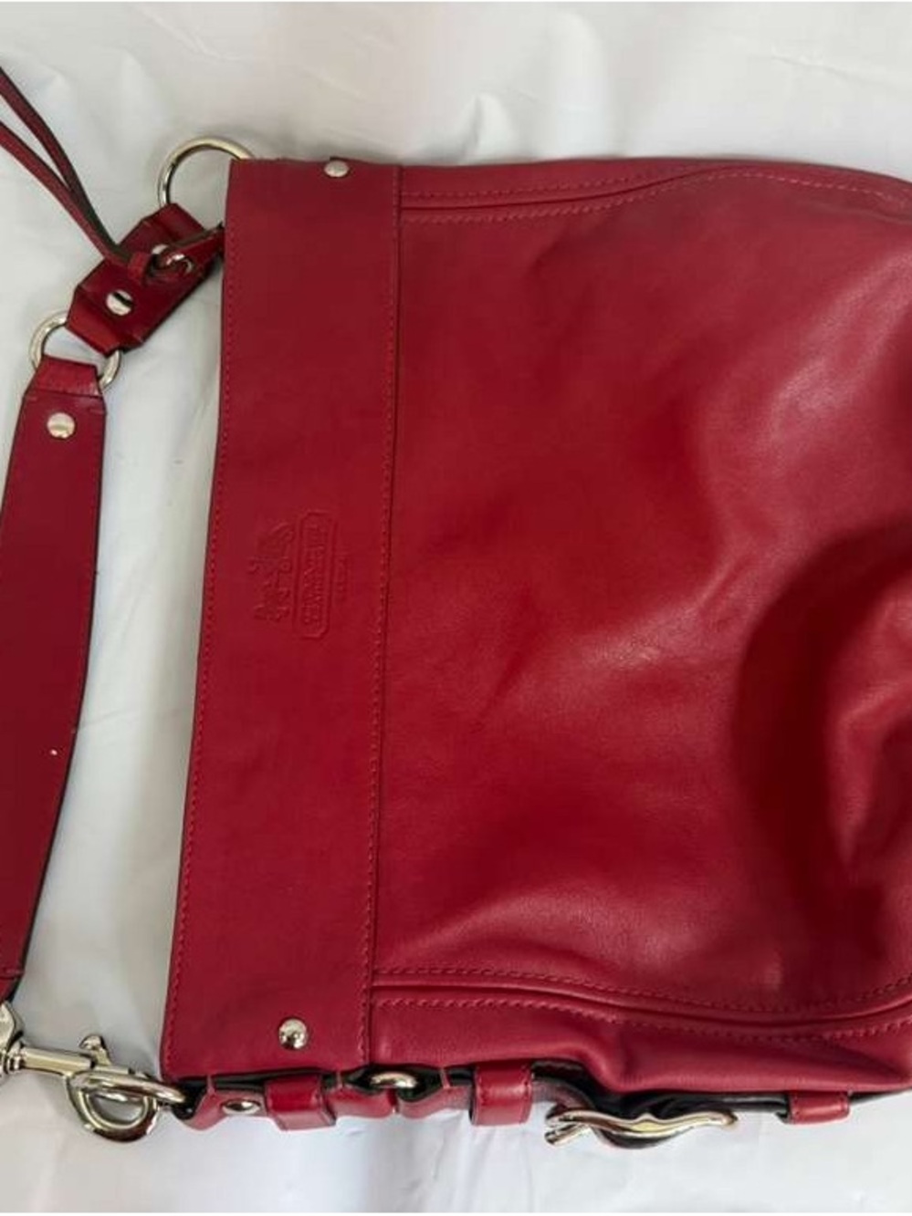 Coach Red Leather Shoulder Hobo with Silver Hardware